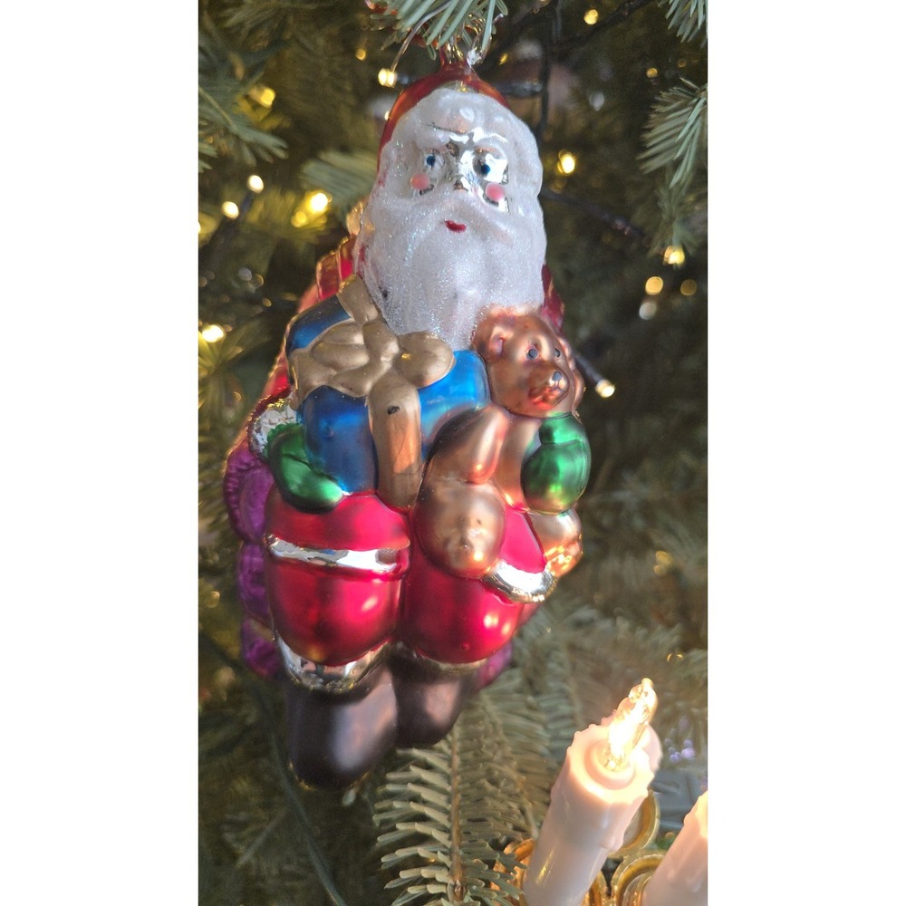 VTG SZ L Christmas/Holiday Dept 56 Handblown Glass Santa Ornament Teddy Bear